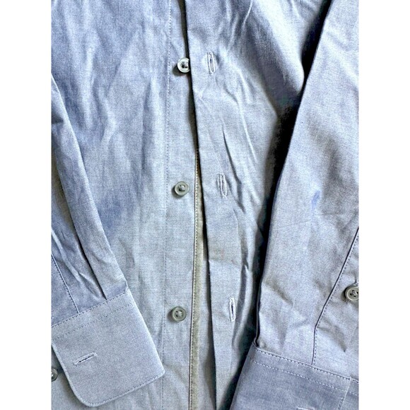 Bar III Men's Slim Fit Stretch Chambray Long Sleeve Dress Shirt Indigo Blue L - Picture 4 of 8